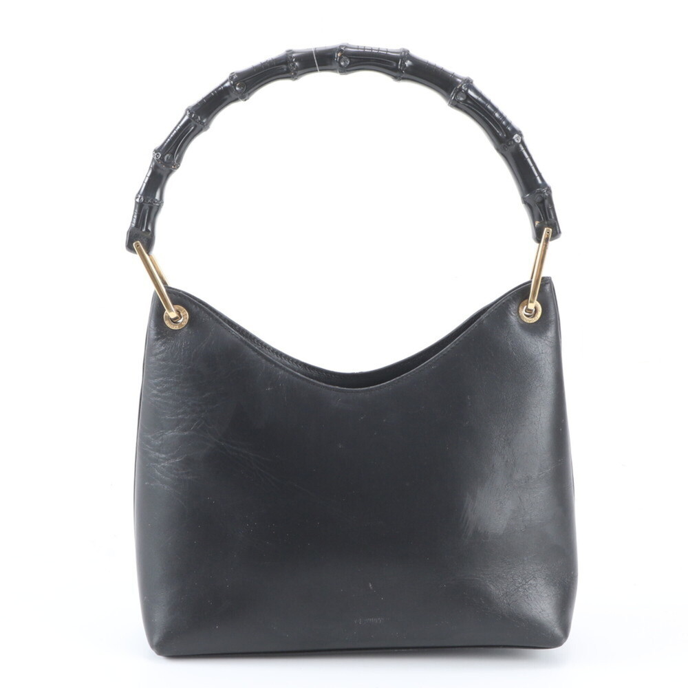 Gucci Bamboo 001-2058-3008 Leather Shoulder Bag Handbag Black Brand Women's - Picture 1 of 9